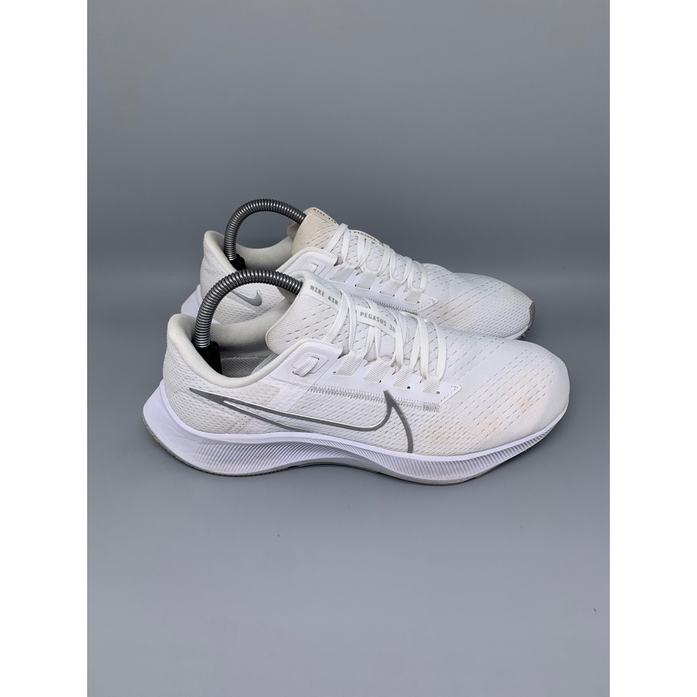 Nike Air Zoom Pegasus 38 White Silver Running Shoes CW7358-100 Women's Sz 9